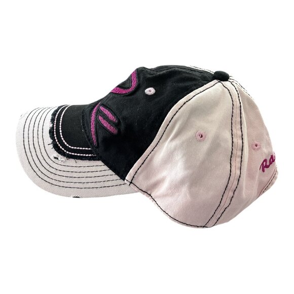 Rascal Flatts Women’s Distressed Trucker Hat – Black & Pink Embroidered RF Logo - Picture 3 of 5